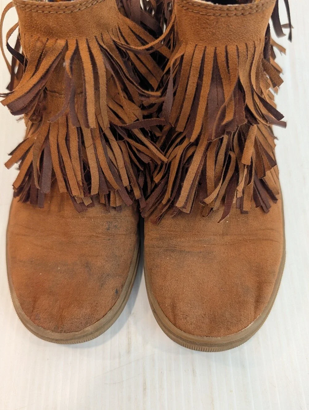 BLOWFISH Girls Fringe Moccasin Brown Ankle Boots Size 4 Youth